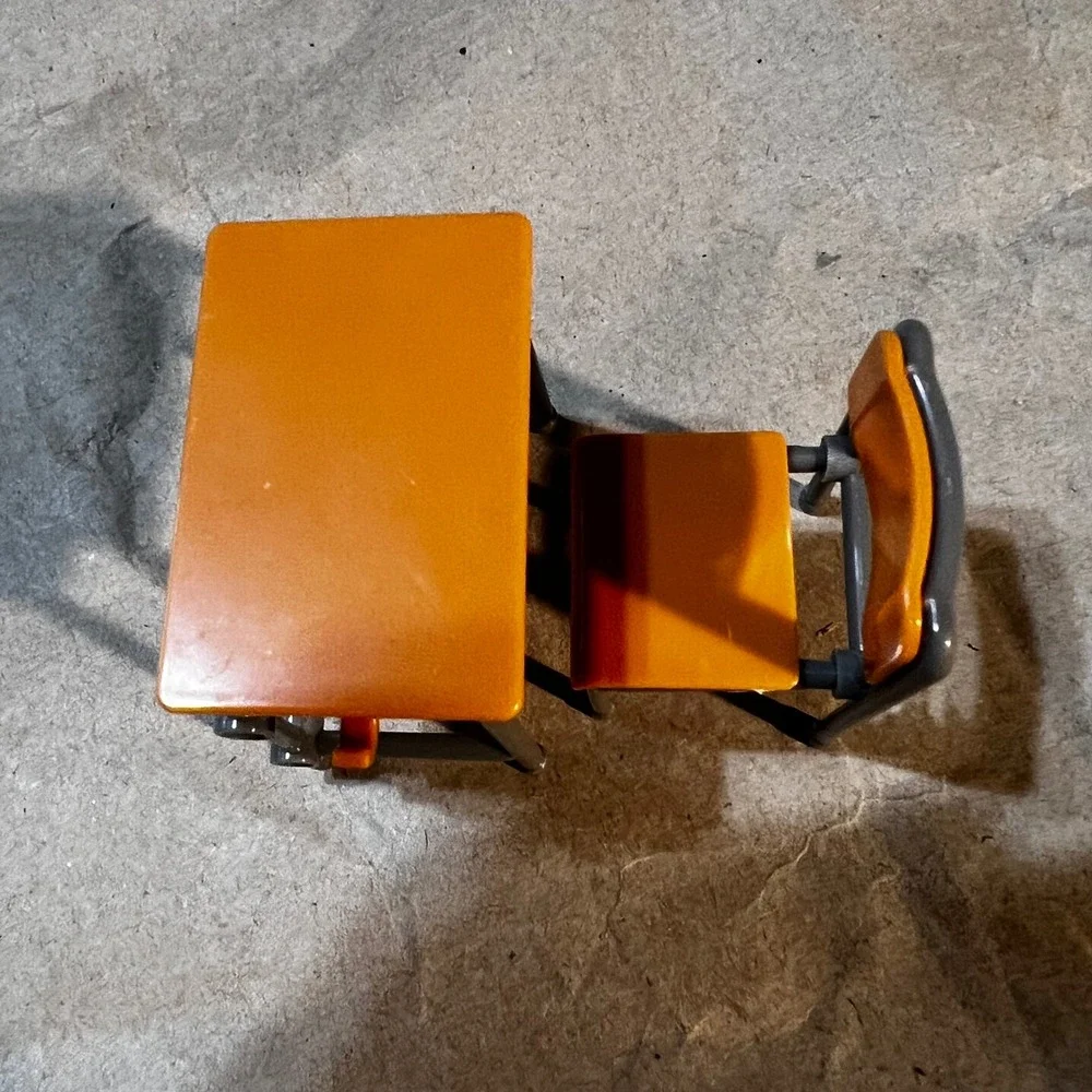 1:12 Scale Miniature School Desk and Chair Set Orange Grey Classroom